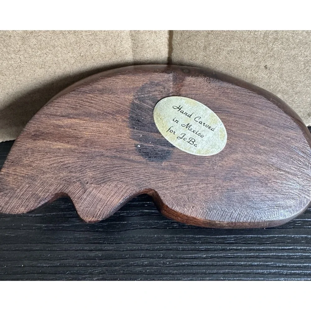 Sleeping Cat Figurine Ironwood Carved Wood Dark Brown 4.25